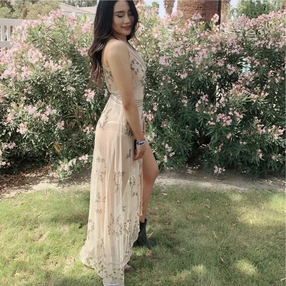 Free People Sky Fall Intimately Sheer Embellished Wrap Maxi Dress Sz S - Picture 6 of 9